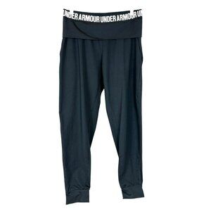 UNDER ARMOUR Uptown Jogger Black Pants Fold Over Waist Knit